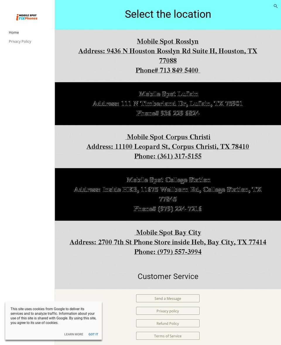 mobilespotifixphone.com shopify website screenshot