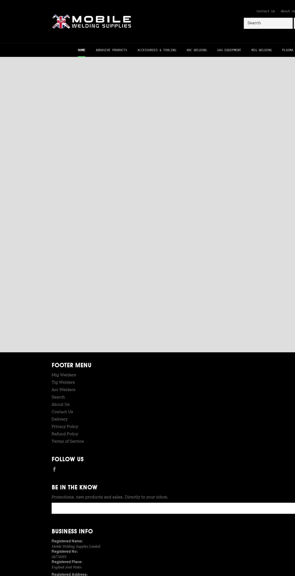 mobileweldingsupplies.co.uk shopify website screenshot