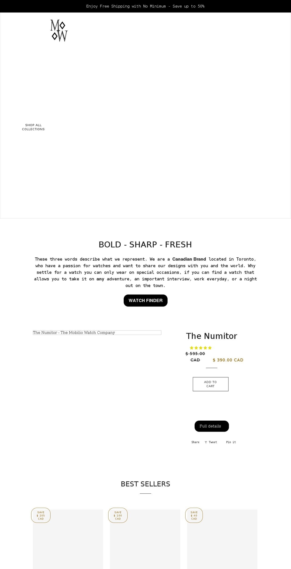 mobiliowatchcompany.com shopify website screenshot