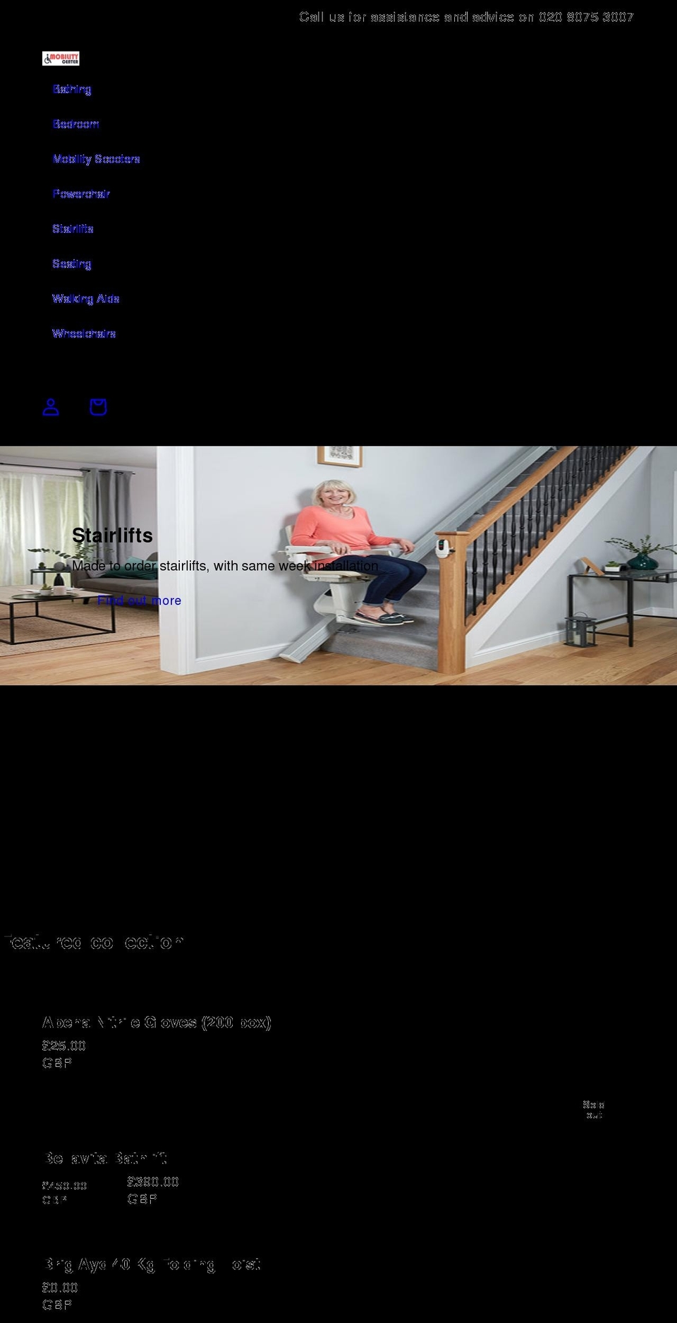 mobilitycentre.uk.com shopify website screenshot