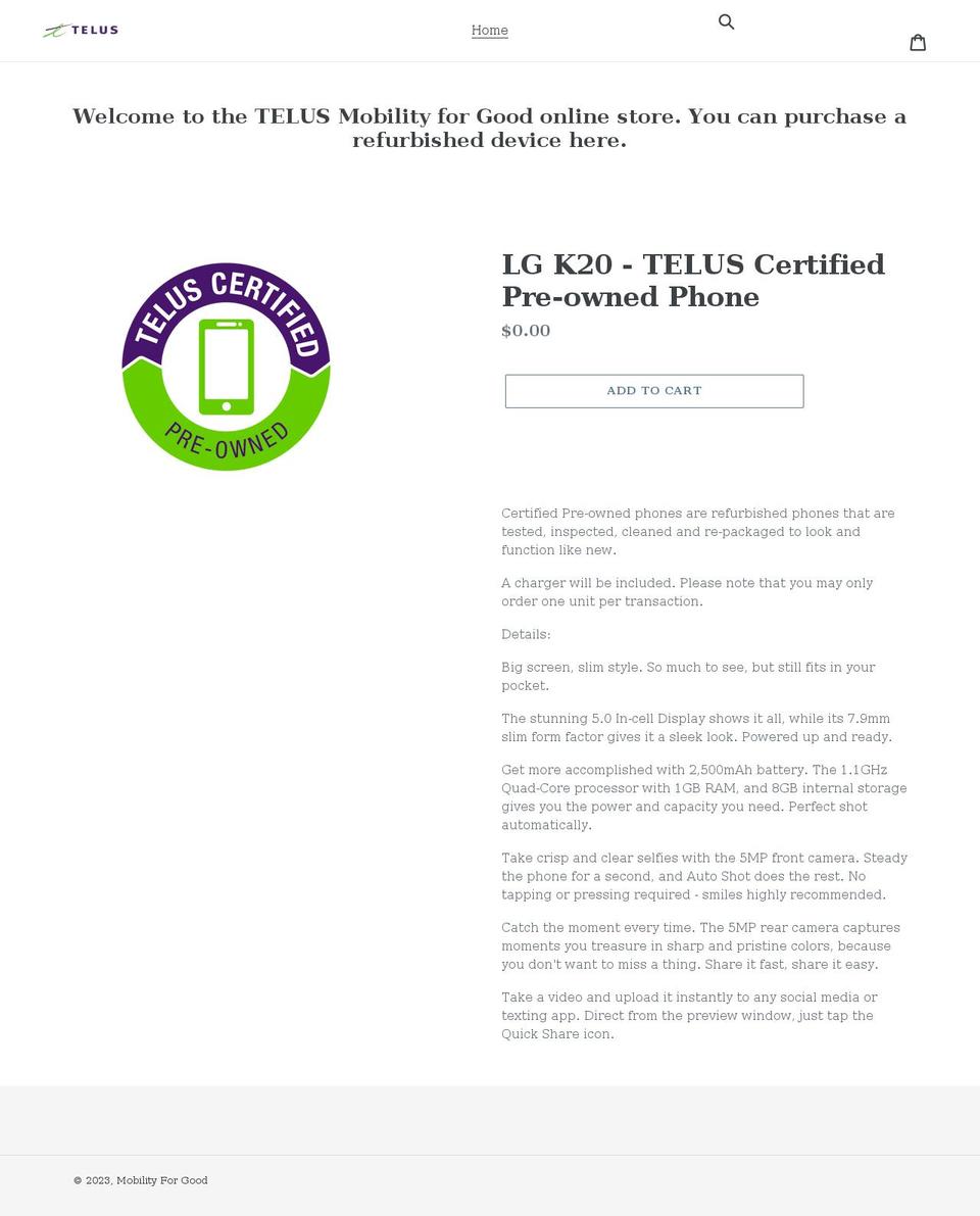 mobilityforgoodphones.com shopify website screenshot