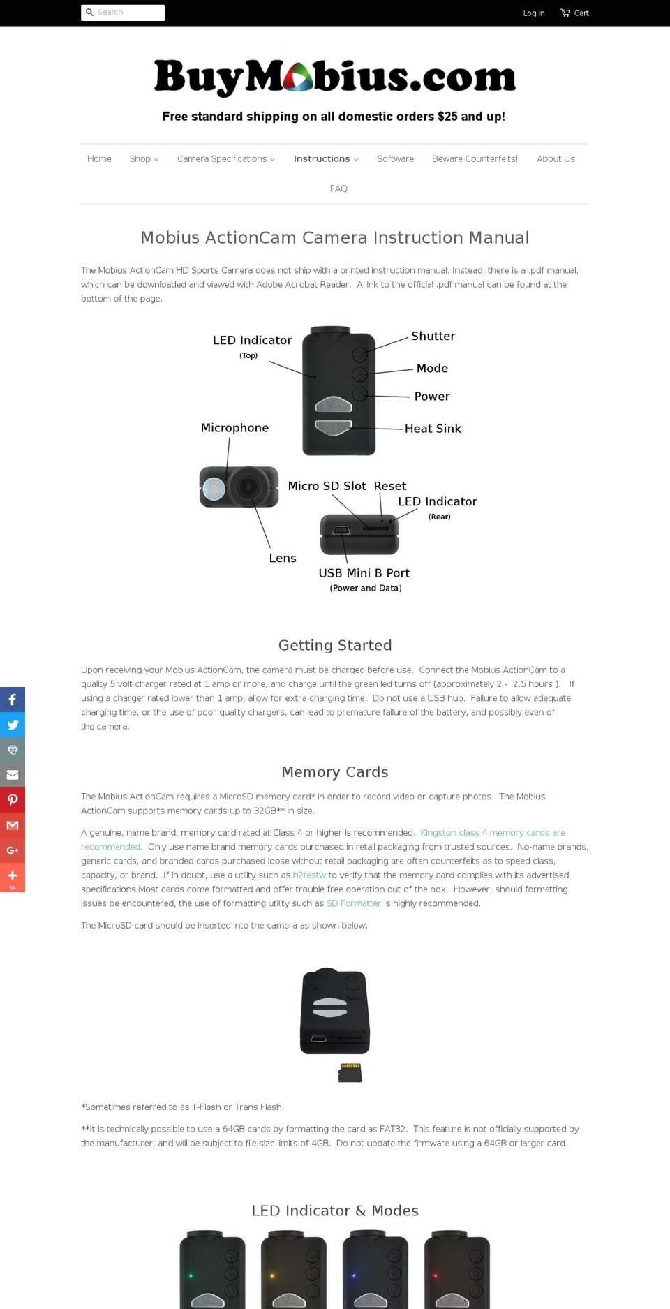 mobius-camera-instructions.com shopify website screenshot