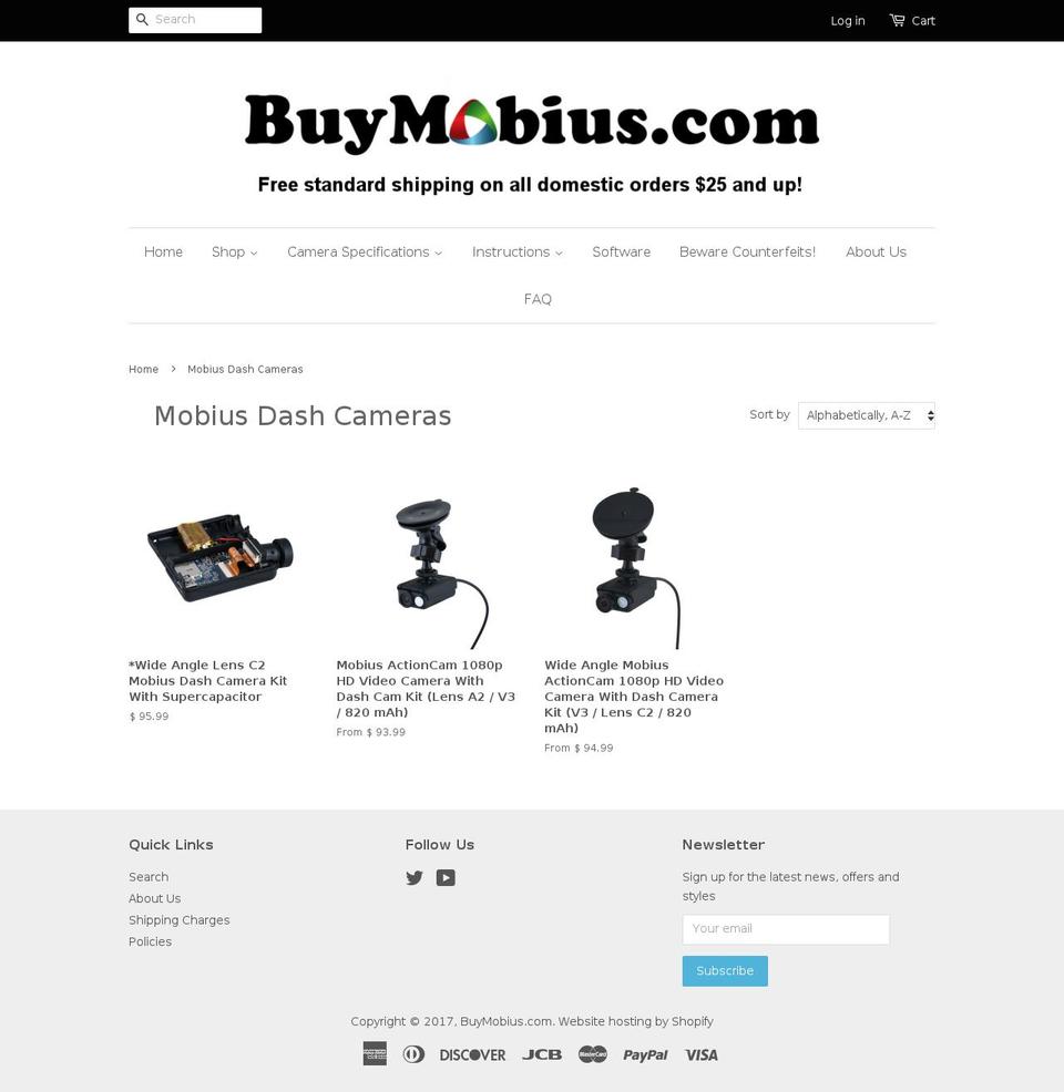 mobius-dash-camera.com shopify website screenshot