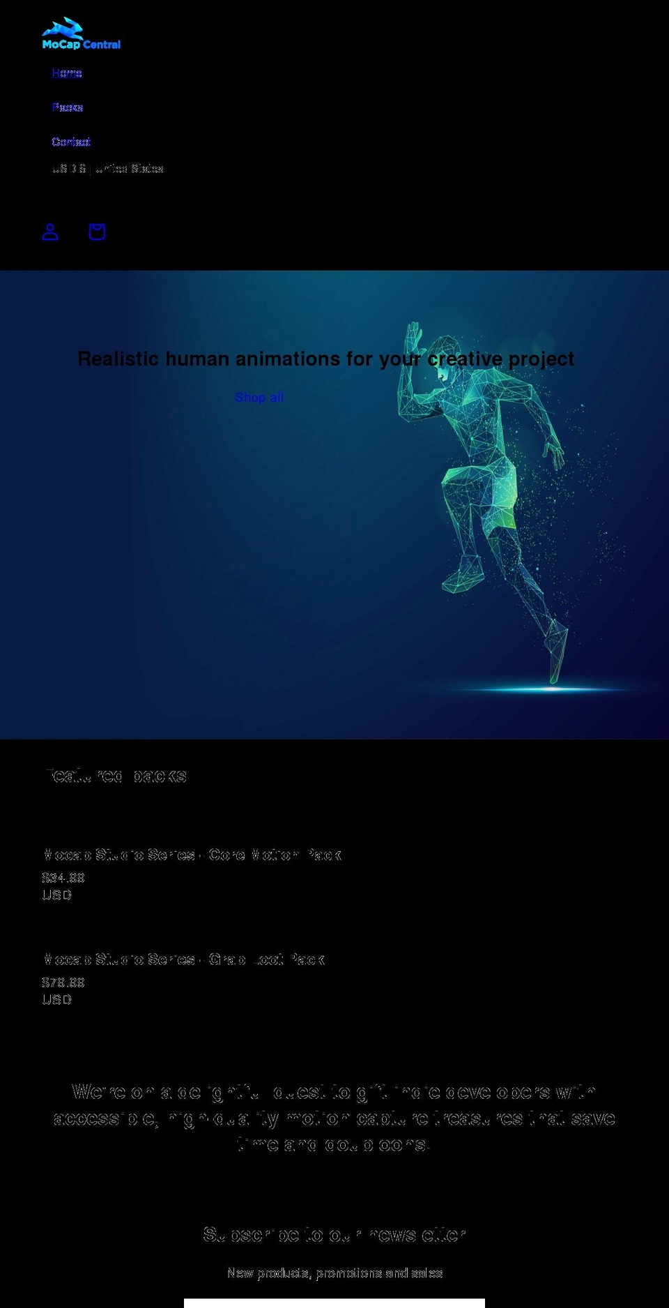 mocapcentral.com shopify website screenshot