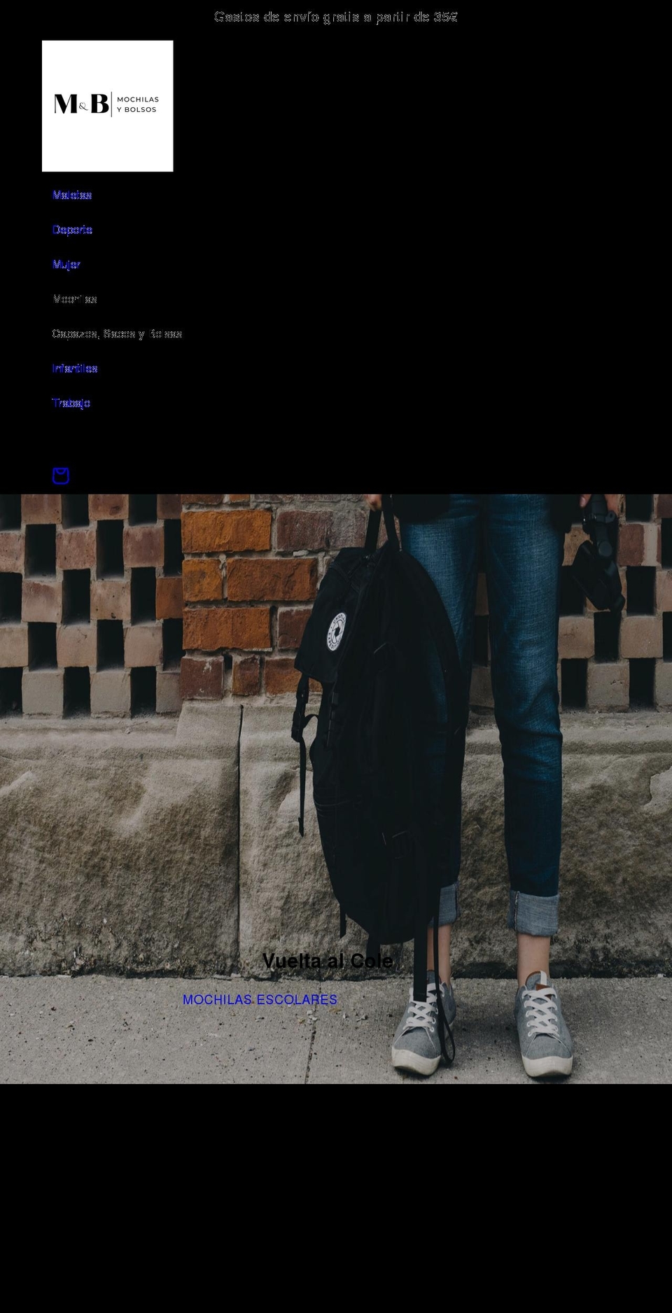 mochilasybolsos.com shopify website screenshot