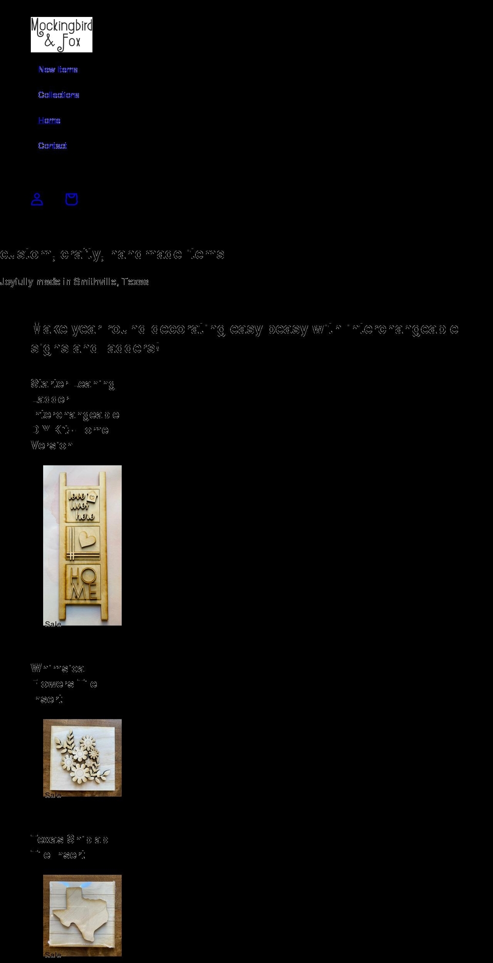 mockingbirdandfox.com shopify website screenshot