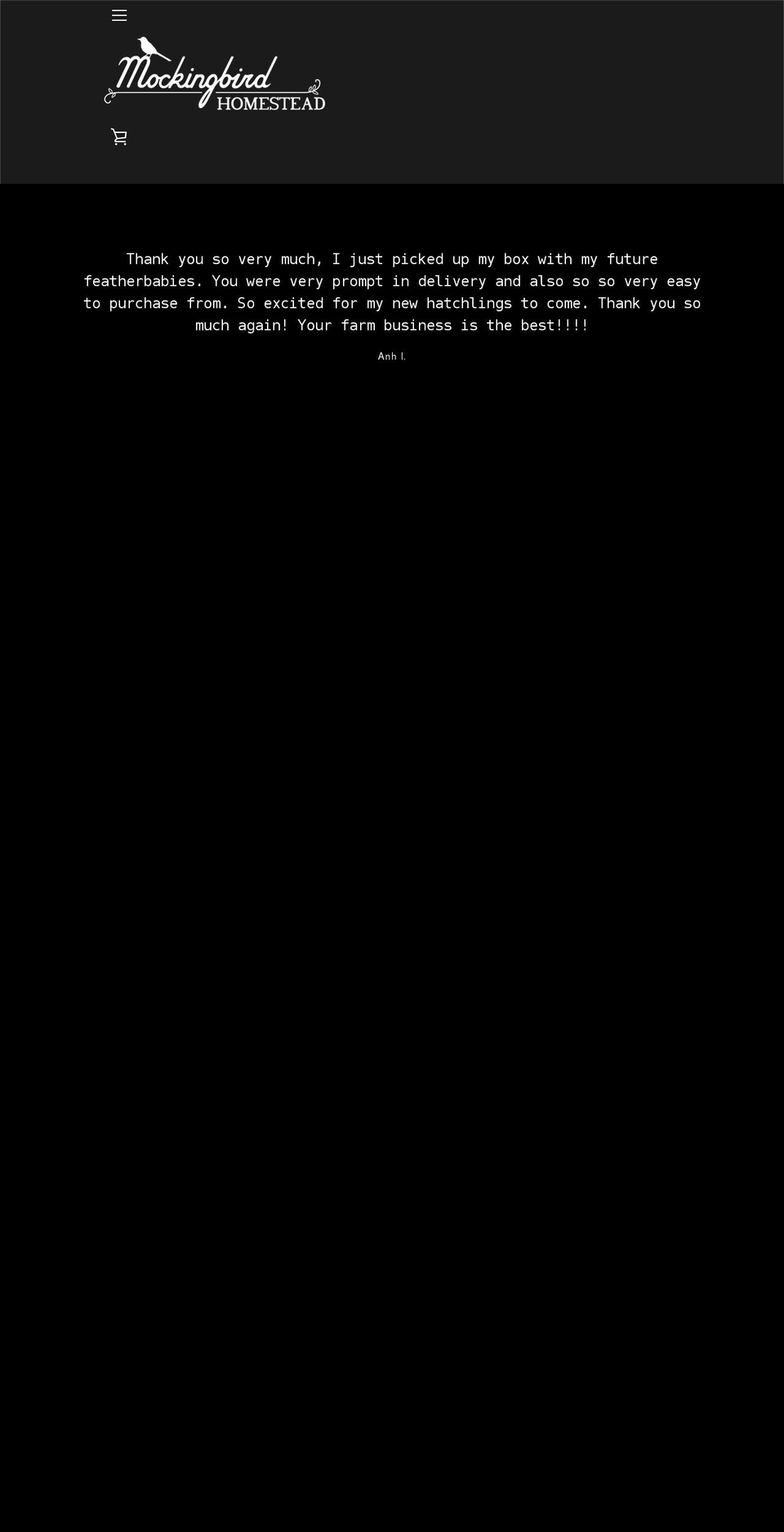 mockingbirdhomestead.com shopify website screenshot