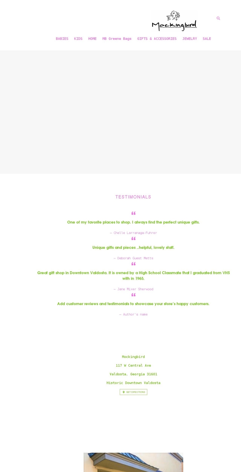 mockingbirdvaldosta.com shopify website screenshot