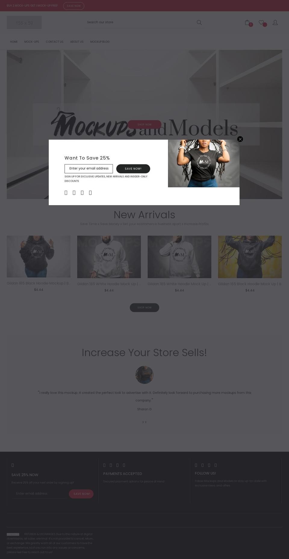 mockupsandmodels.com shopify website screenshot