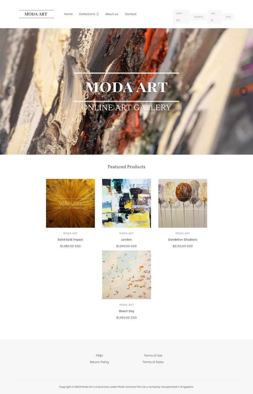 modaart.sg shopify website screenshot