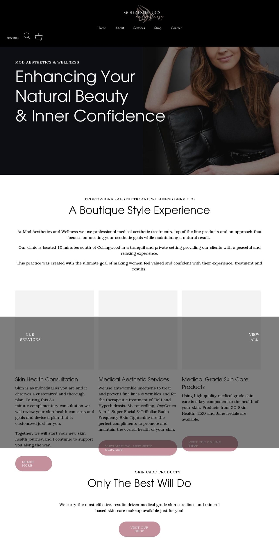modaestheticsandwellness.com shopify website screenshot