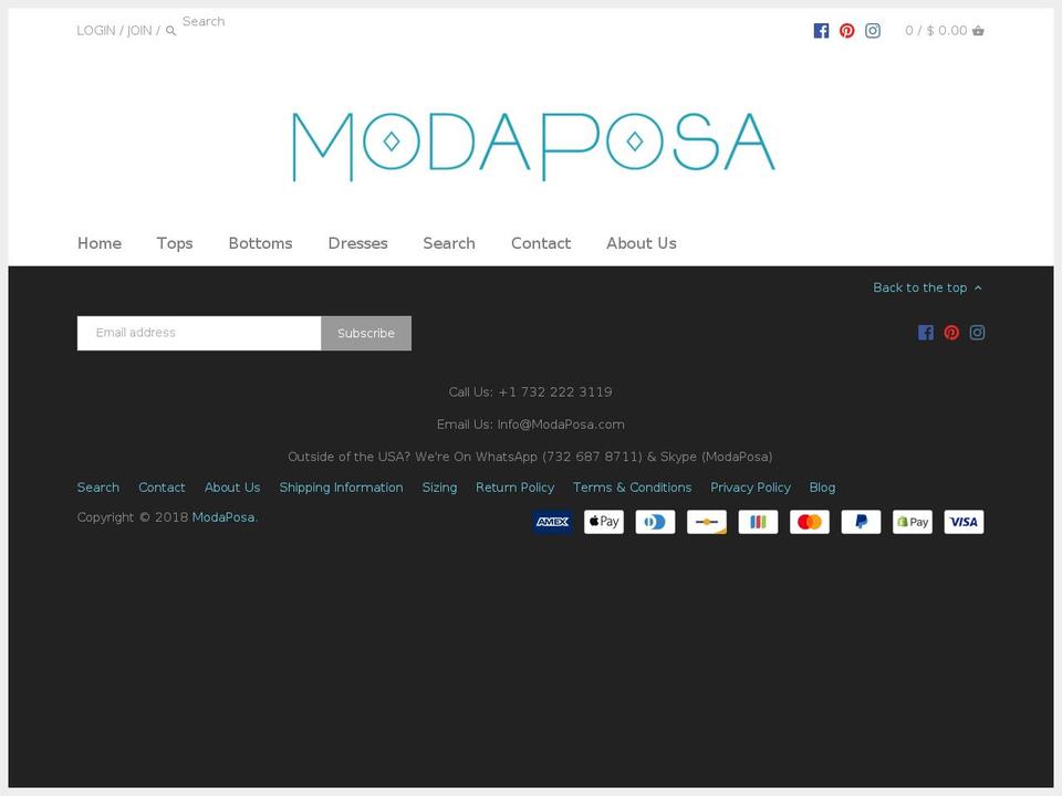 modaposa.com shopify website screenshot