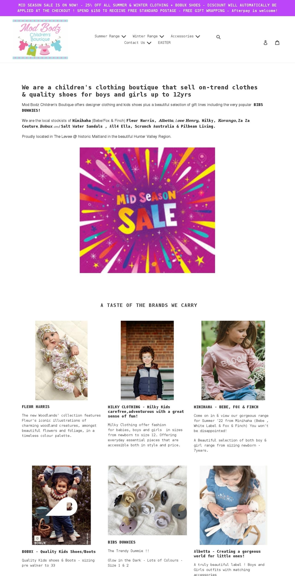 modbodzboutique.com.au shopify website screenshot