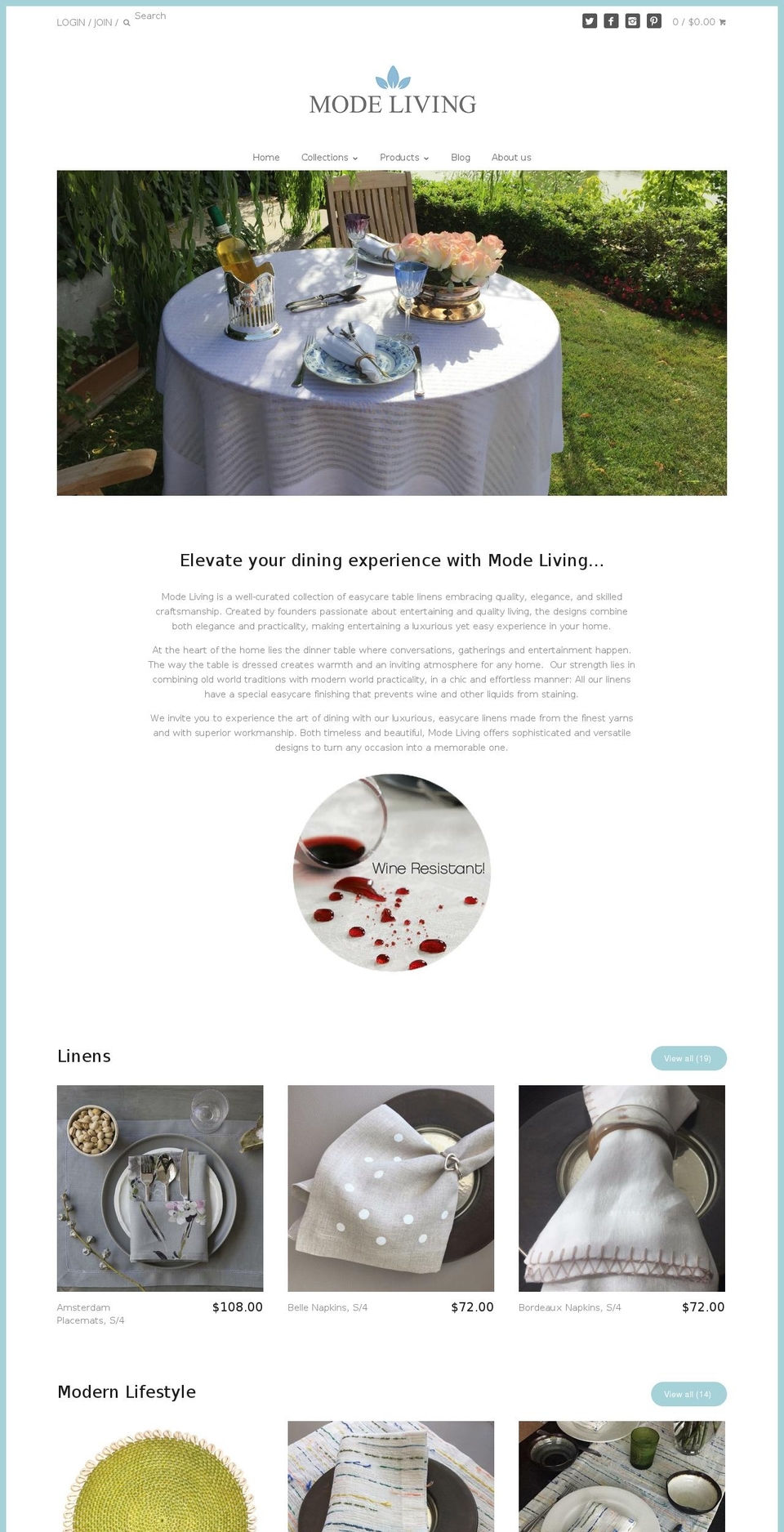 mode-living.com shopify website screenshot