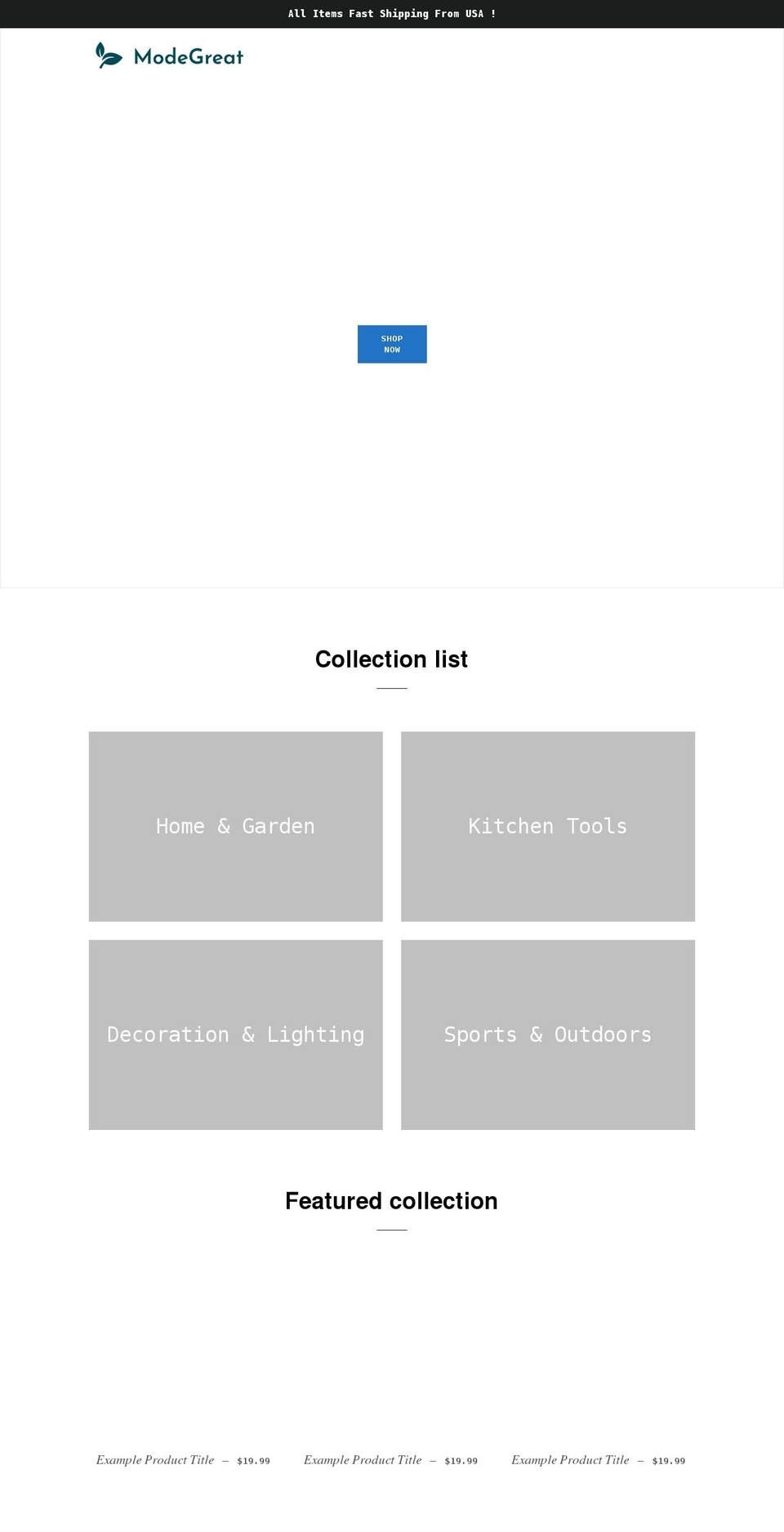 modegreat.com shopify website screenshot