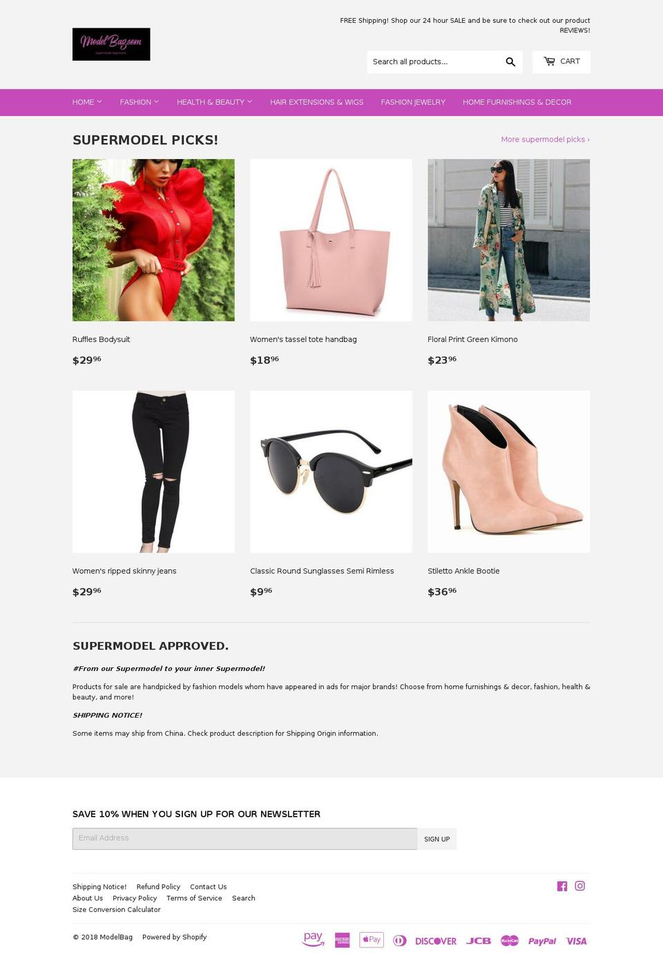 modelbag.com shopify website screenshot