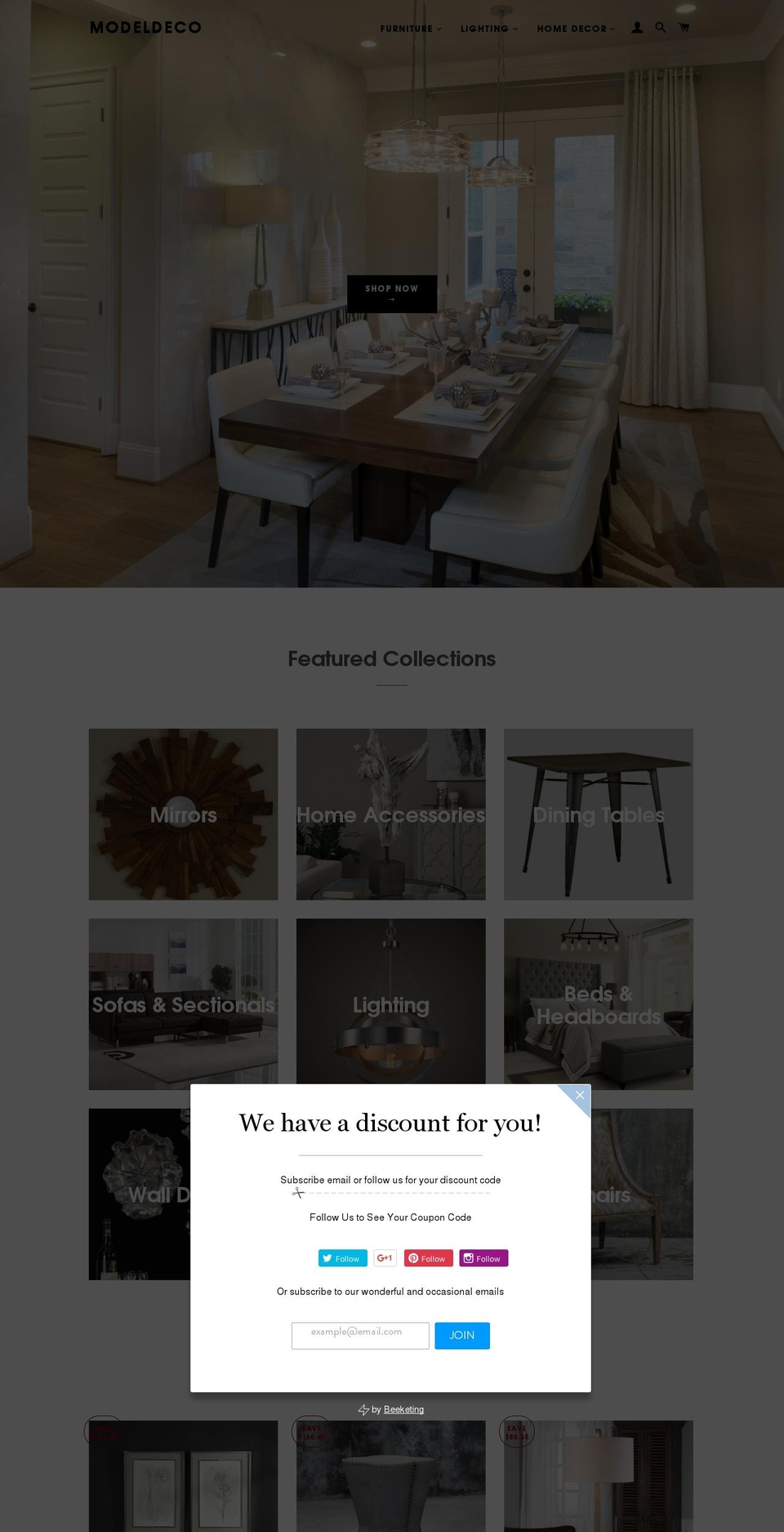 modeldeco.com shopify website screenshot