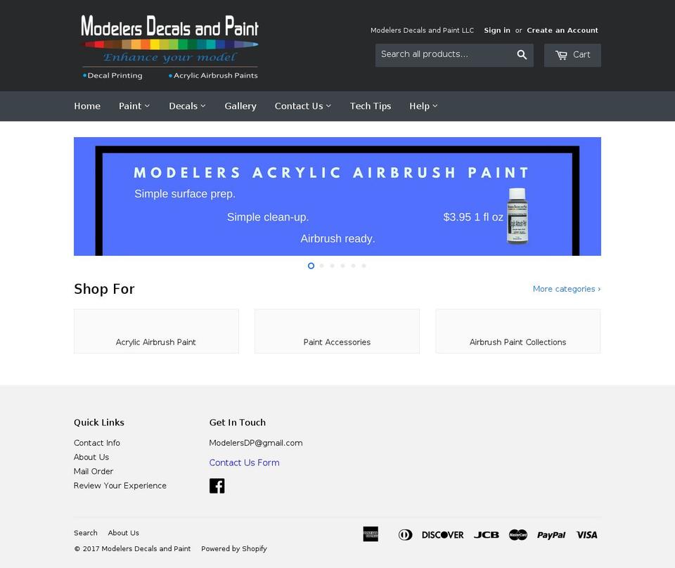 modelersdecalsandpaint.com shopify website screenshot