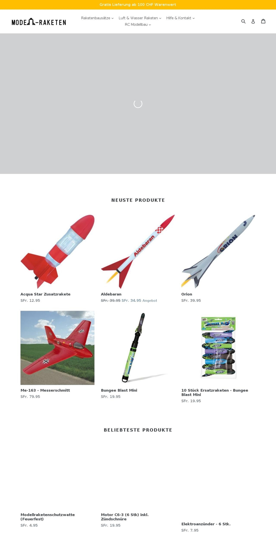 modell-raketen.ch shopify website screenshot