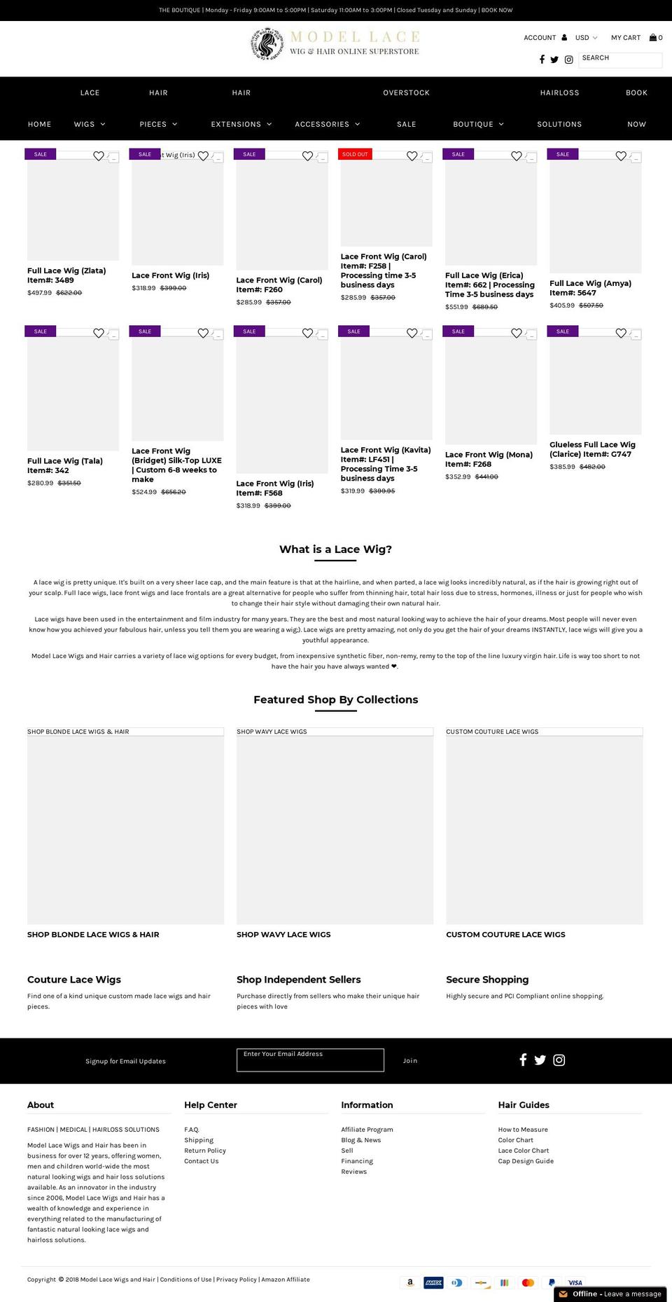 modellacewigsandhair.com shopify website screenshot