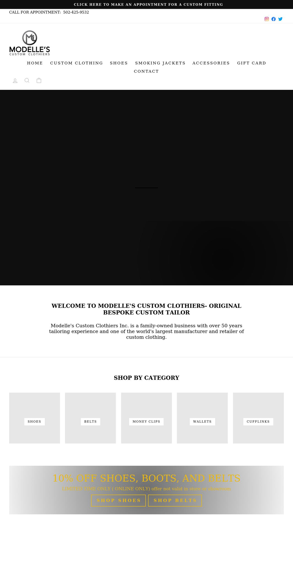 modellescustomclothiers.com shopify website screenshot