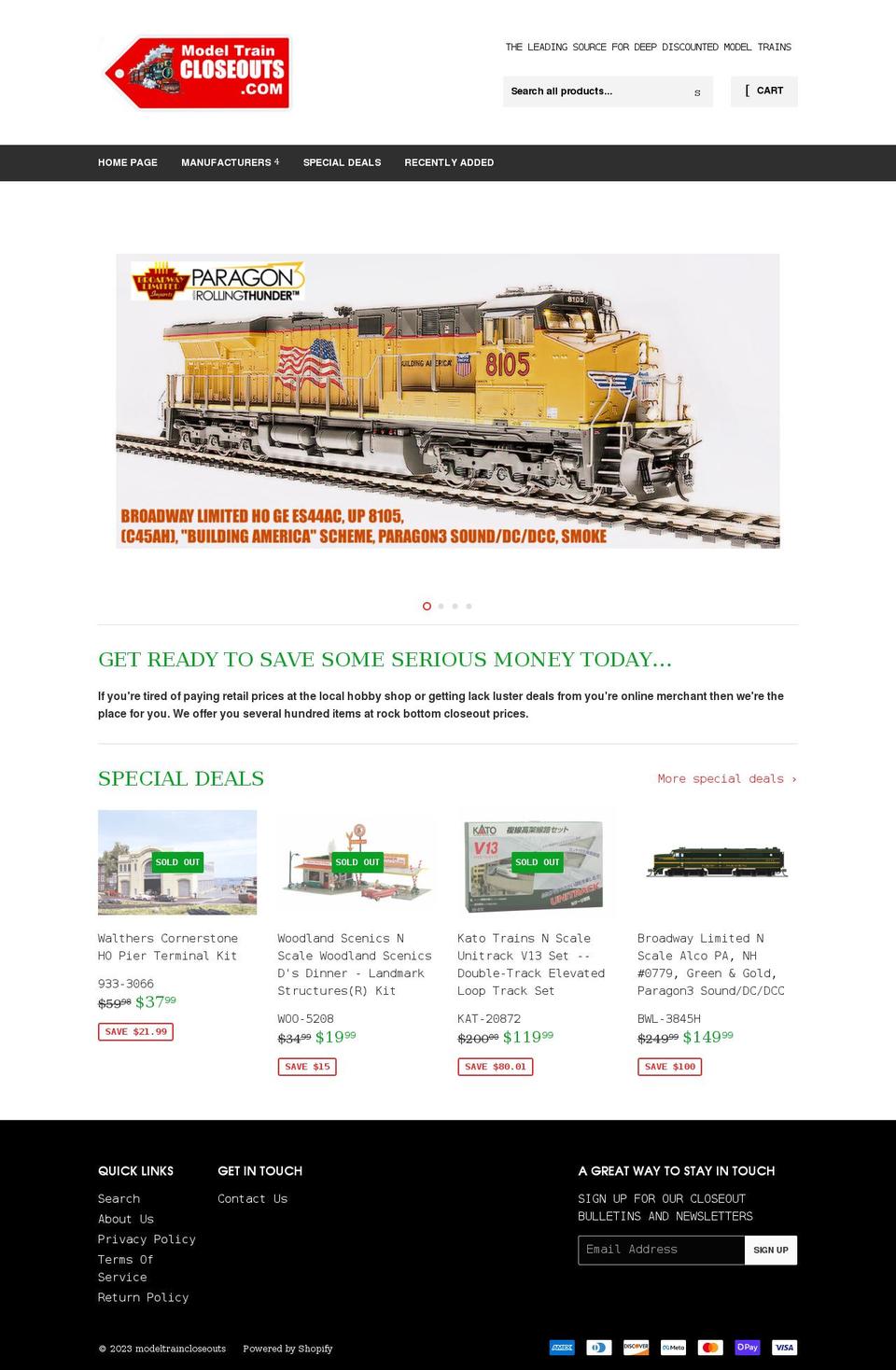 modeltraincloseouts.com shopify website screenshot