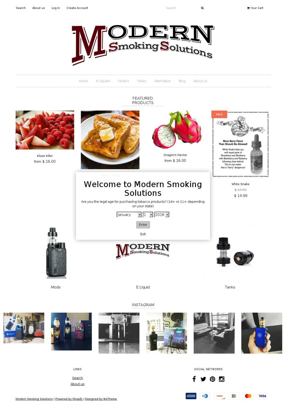 modern-smoking-solutions.com shopify website screenshot