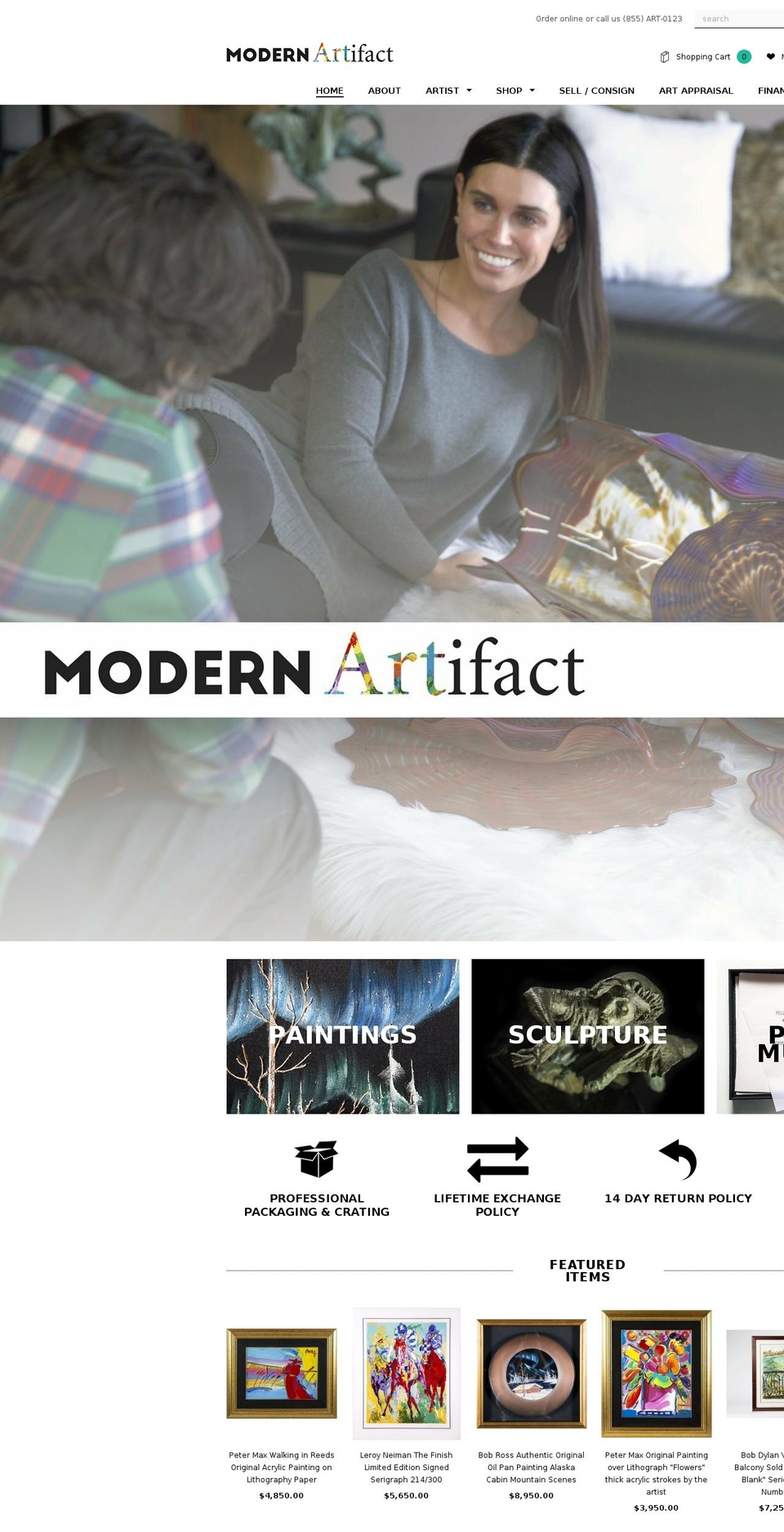 modernartifact.com shopify website screenshot