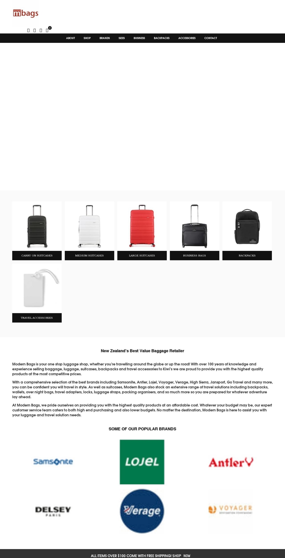 modernbags.co.nz shopify website screenshot