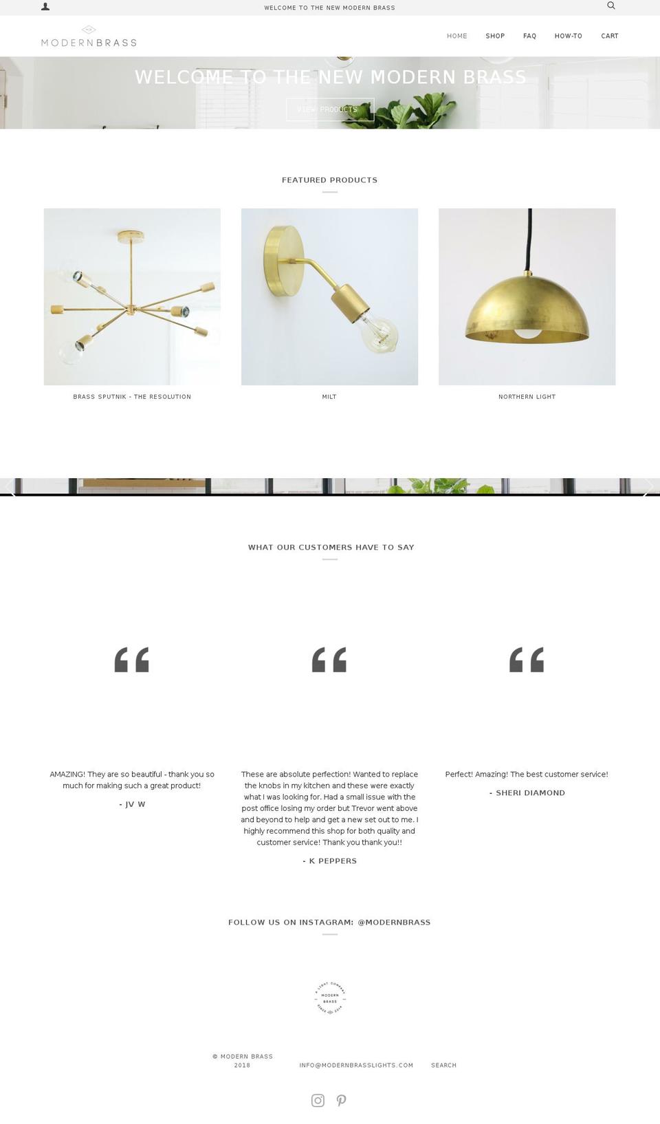 modernbrasslights.com — Shopify storefront screenshot