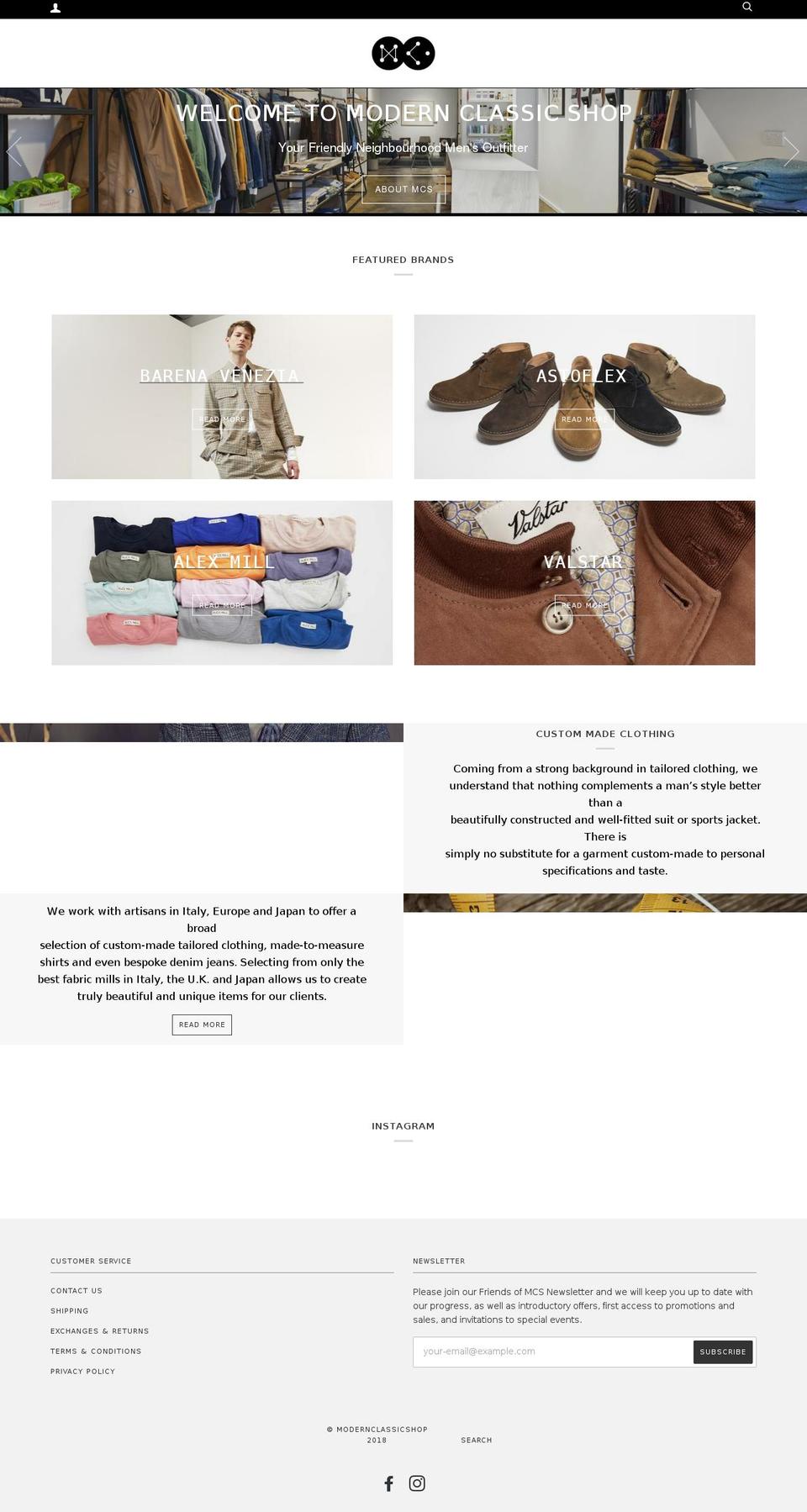 modernclassicshop.com shopify website screenshot