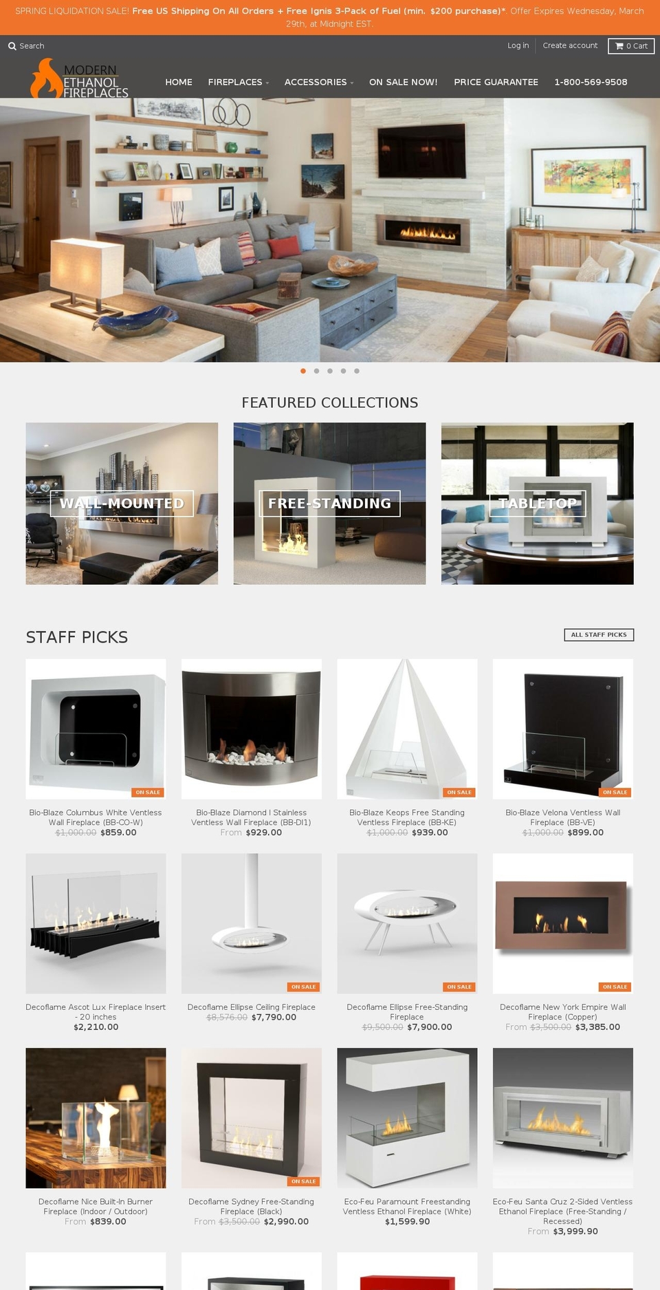 modernethanolfireplaces.com shopify website screenshot
