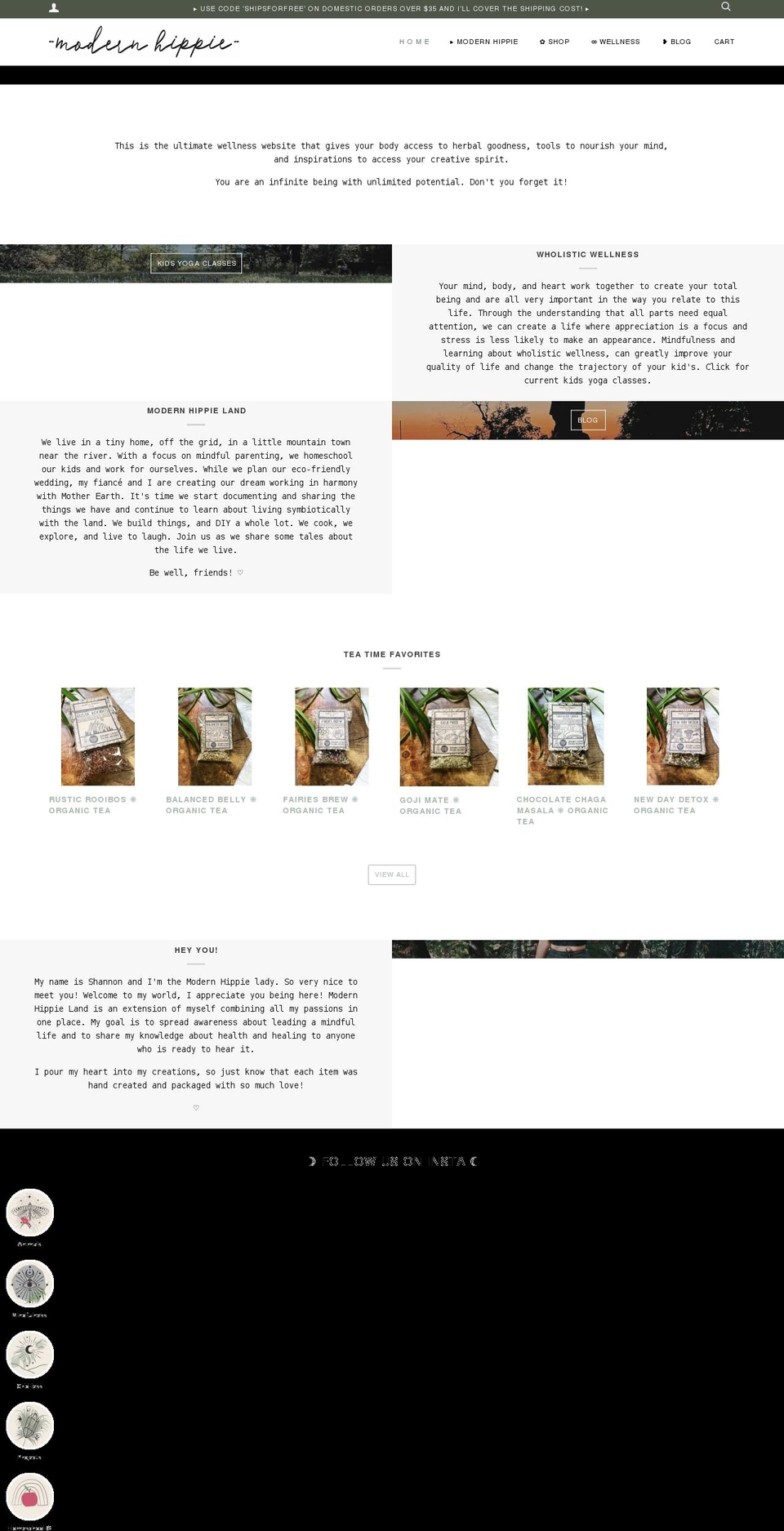 modernhippieland.com shopify website screenshot