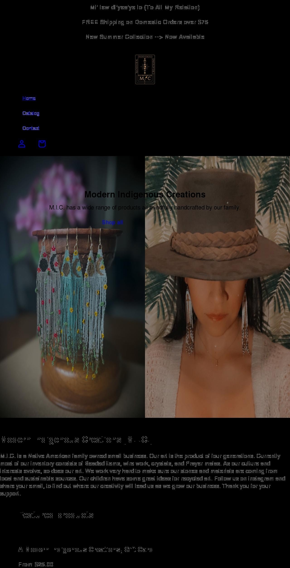 modernindigenouscreations.com shopify website screenshot