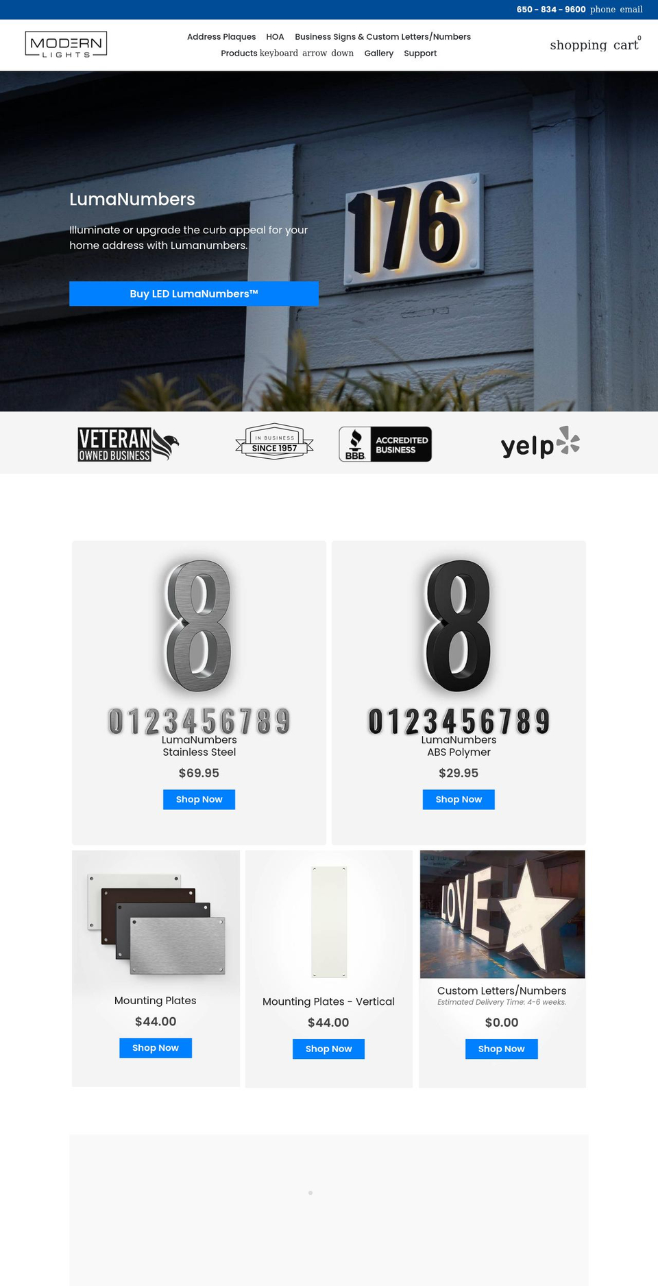 modernlights.com shopify website screenshot