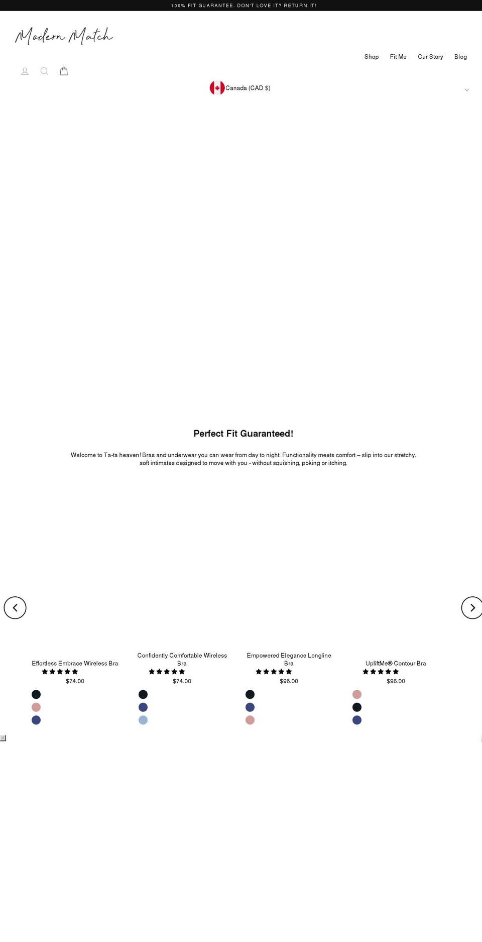 modernmatchlingerie.com shopify website screenshot