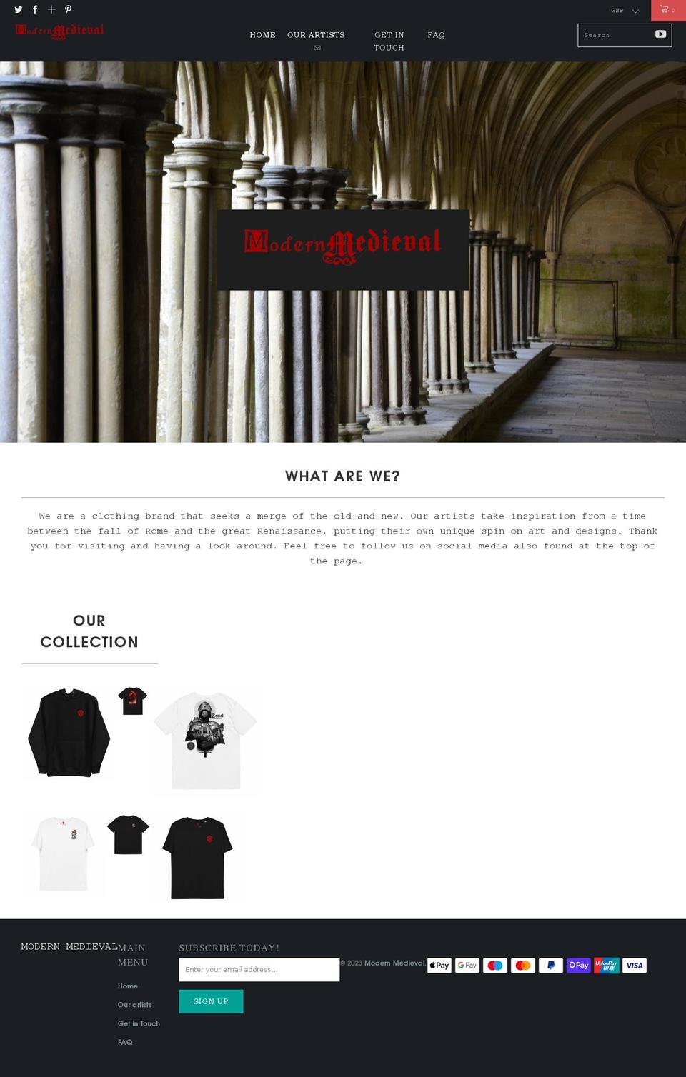 modernmedieval.co.uk shopify website screenshot
