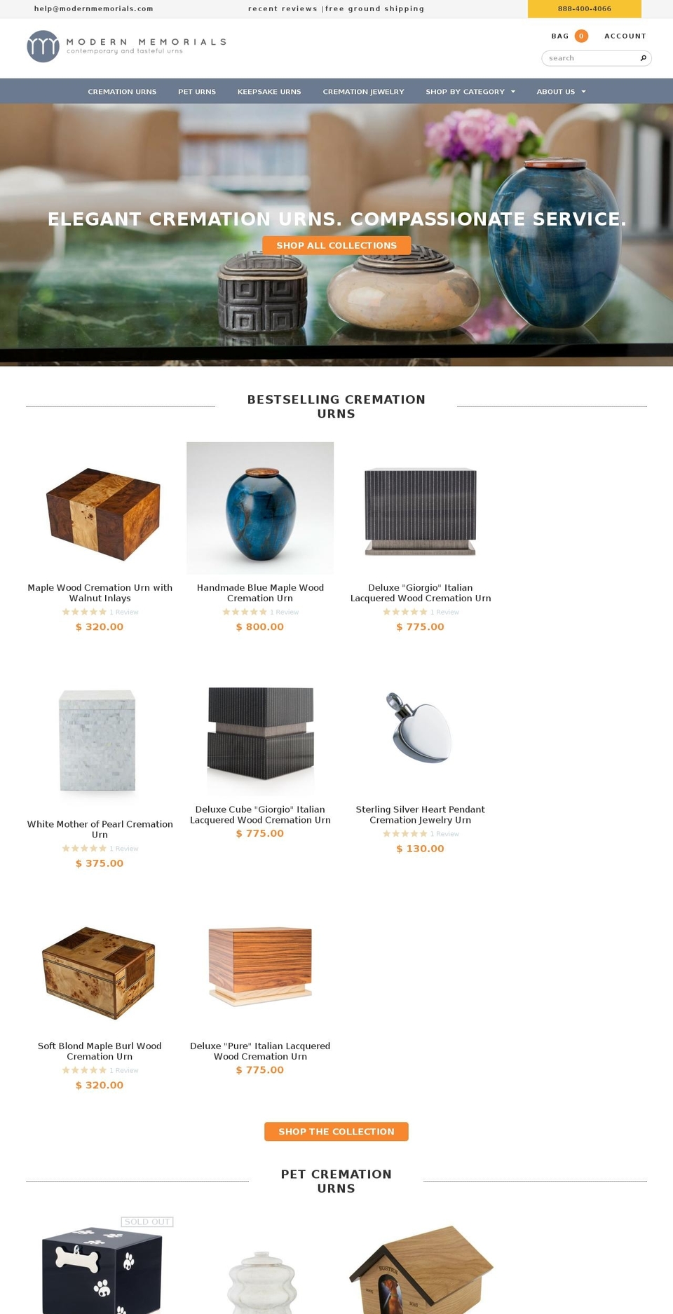 modernmemorials.com shopify website screenshot