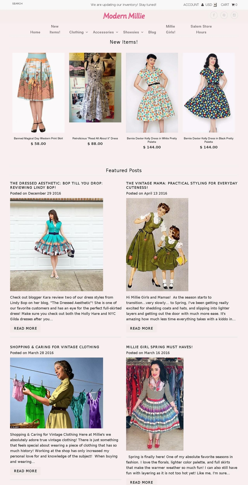 modernmillieshop.com shopify website screenshot