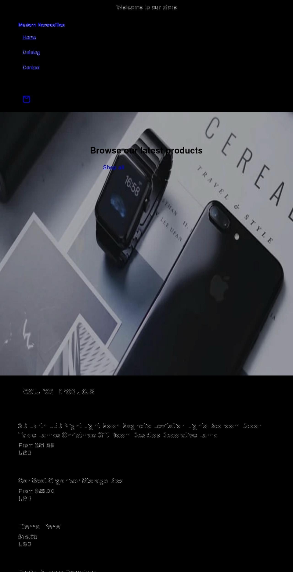 modernnecessities.net shopify website screenshot