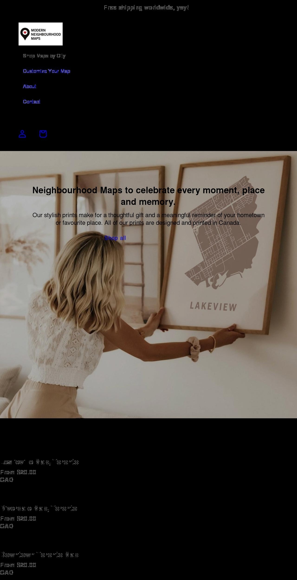 modernneighbourhoodmaps.com shopify website screenshot