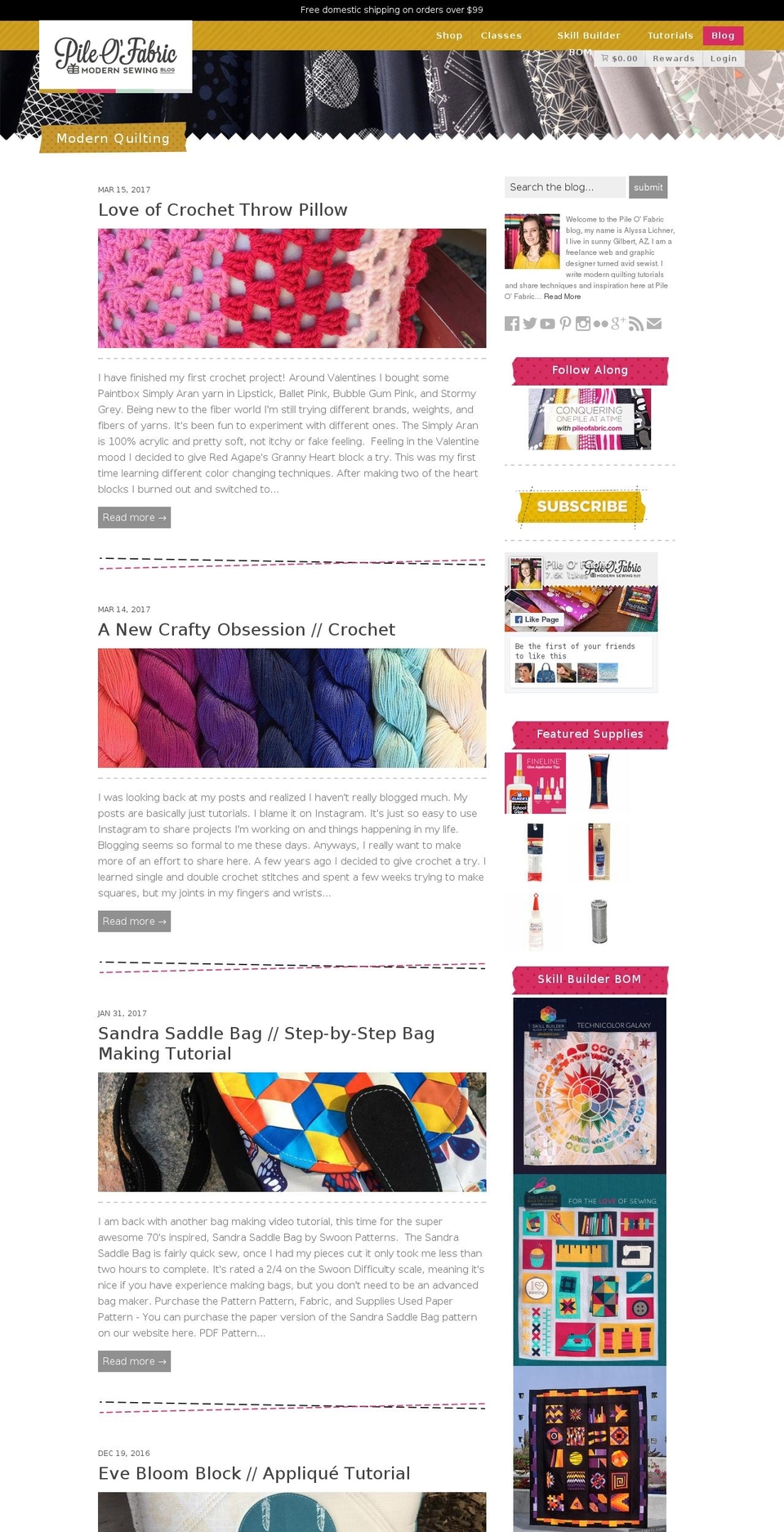 Pile O Fabric - Early 2017 Shopify theme site example modernquiltingblog.com