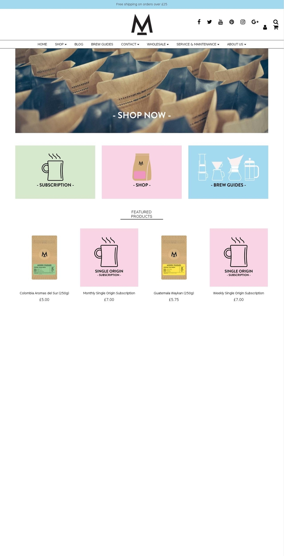 modernstandardcoffee.co.uk shopify website screenshot