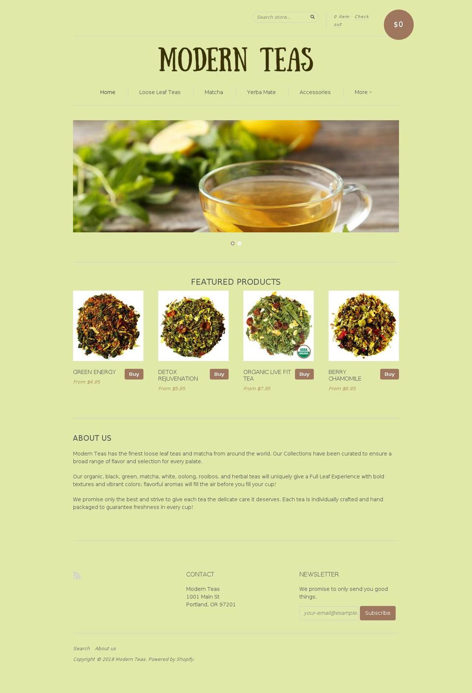 modernteas.com shopify website screenshot