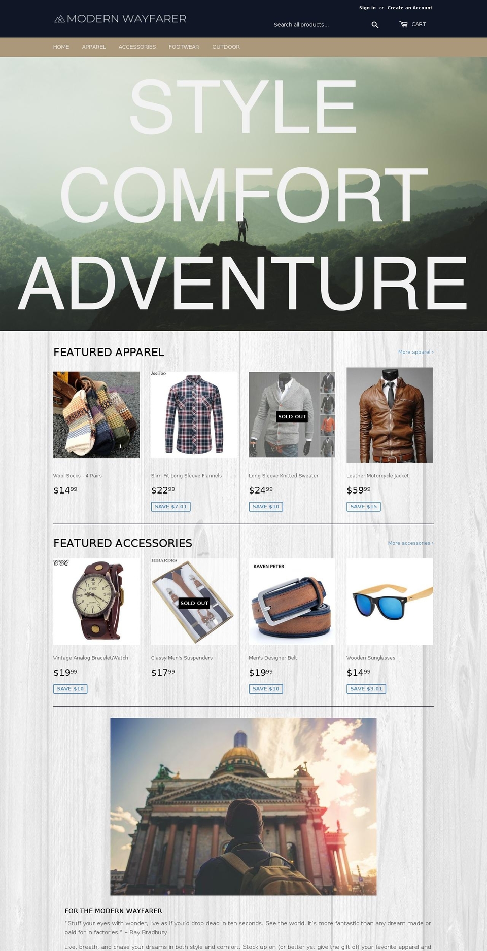 modernwayfarer.com — Shopify storefront screenshot