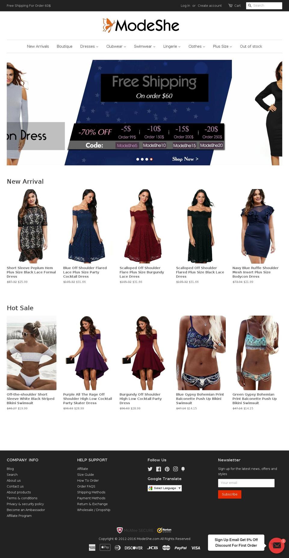 modeshe.com shopify website screenshot