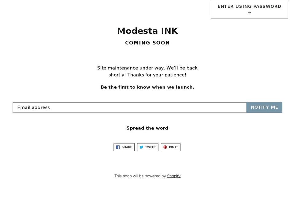 modestaink.com — Shopify storefront screenshot