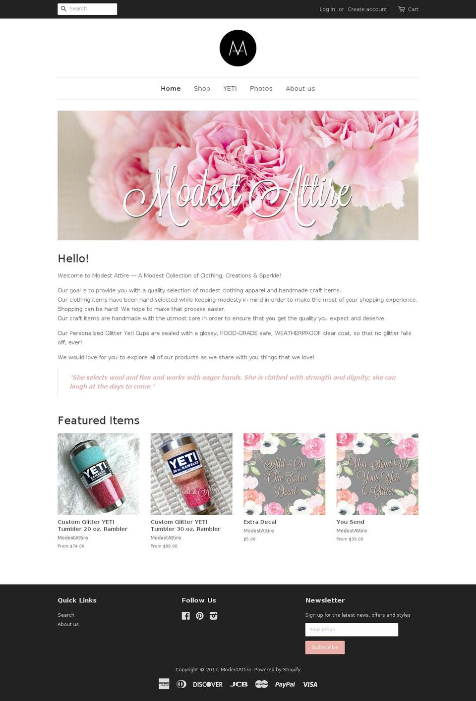 modestattire.com shopify website screenshot