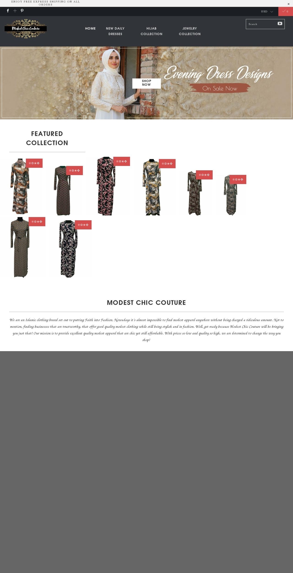 modestchiccouture.com shopify website screenshot
