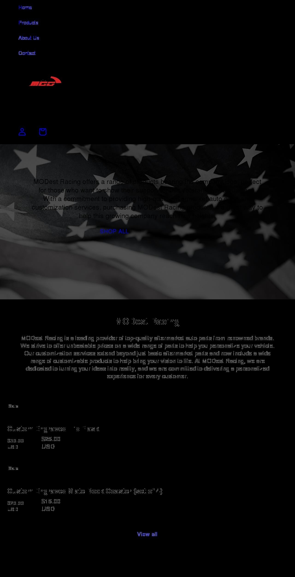 modestcustom.com shopify website screenshot